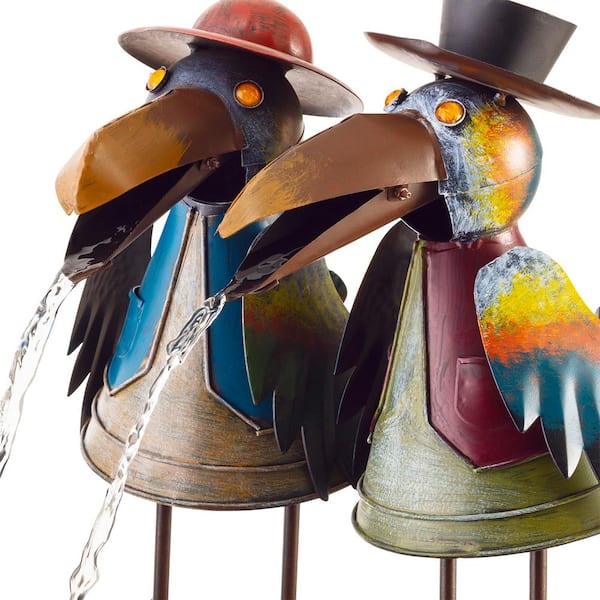 Alpine Corporation - 20 in. Tall Outdoor Metal Crow Water Fountain Yard Art Decor