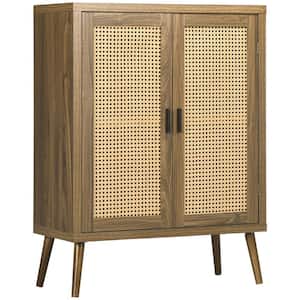 Brown Wood 30 in. Sideboard with Rattan Decorated Doors