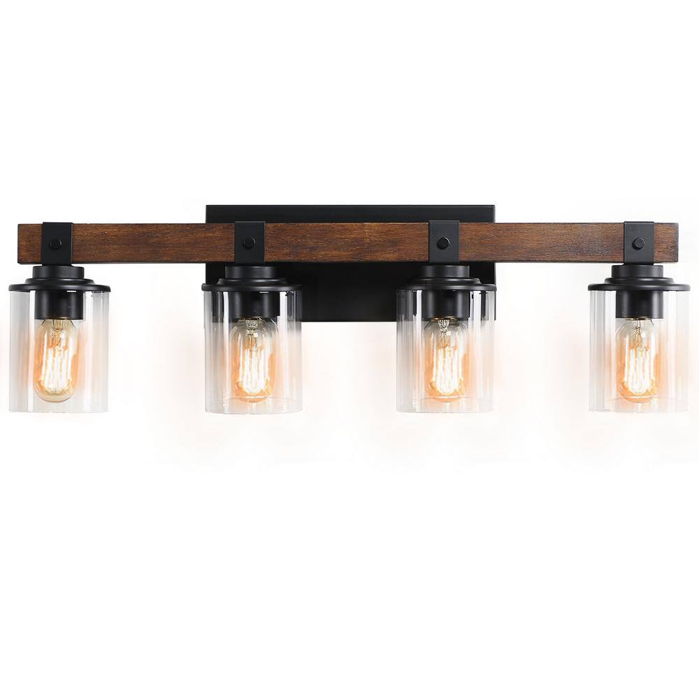 27.2 in. 4-Light Farmhouse Black Bathroom Vanity Light with Clean Glass Shade price history on PriceWatchPro