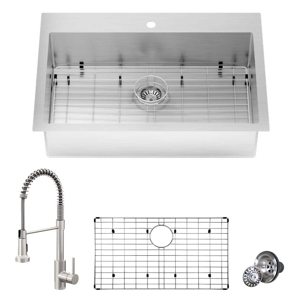 茶 ksks ksksS TECASA 33 in. Drop-In/Undermount Single Bowl 18-Gauge Gunmetal
