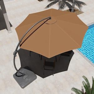 10 ft. Aluminum Cantilever Patio Umbrella with Base in Tan