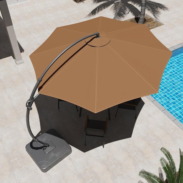 LAUSAINT HOME 10 ft. Aluminum Cantilever Patio Umbrella with Base in Tan