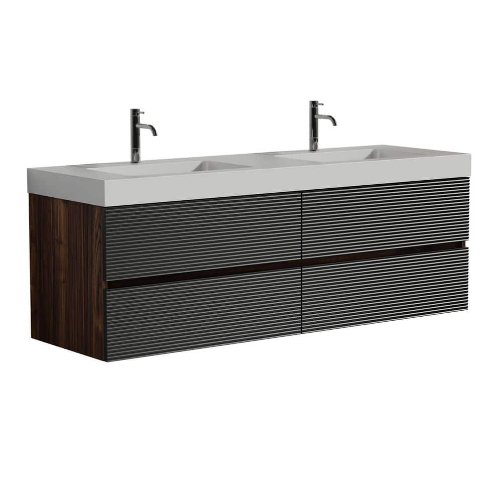 59.05 in. Floating Double Sink Black Bath Vanity with White Solid Surface Top price history on PriceWatchPro