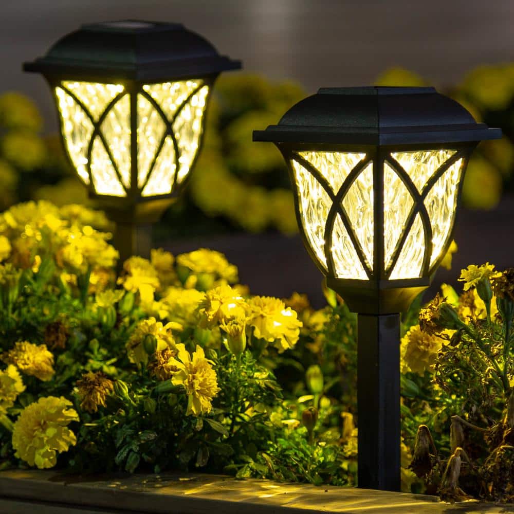 Black Solar LED Pathway Lights with Water-Ripple Design, 6-Pack