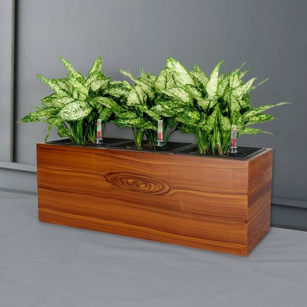 Unbranded 30 in. L x 11 in. W x 11 in. H 3 Liner Self-watering Rectangle  Planter Box Dark Wood Indoor/Outdoor Use XT-B046P144675
