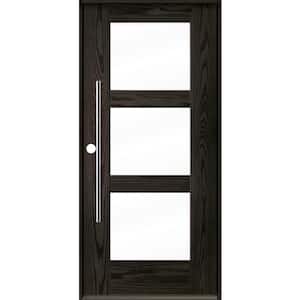 Modern Faux Pivot 36 in. x 80 in. 3-Lite Right-Hand/Inswing Clear Glass Baby Grand Stain Fiberglass Prehung Front Door