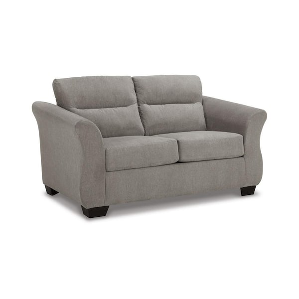 Benjara 38 in. Gray and Black Solid Print Polyester 2-Seater Loveseat with Tapered Arms