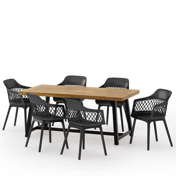 Noble House Strada 7-Piece Wood and Resin Outdoor Dining Set