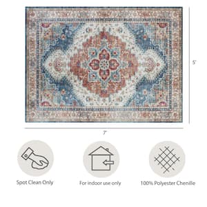 Imagine Chenille Posey Blue Multi-Colored 5 ft. x 7 ft. Medallion Polyester Area Rug