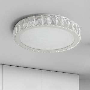 1-Light Dimmable Integrated LED Chrome Crystal Semi-Flush Mount Chandelier for Dining Room