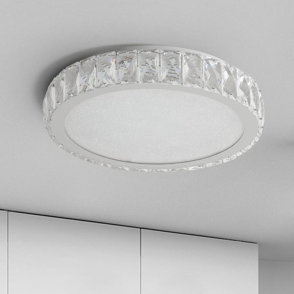 FIRHOT 1-Light Dimmable Integrated LED Chrome Crystal Semi-Flush Mount Chandelier for Dining Room