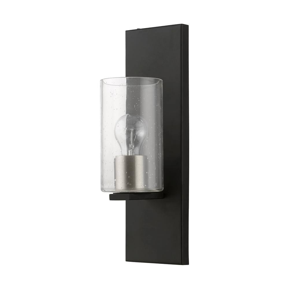 Black and Brushed Nickel 1-Light Sconce with Clear Seeded Glass