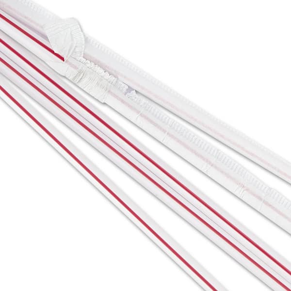 Boardwalk Wrapped Jumbo Straws, 7 3/4, Plastic, Red w/White Stripe, 400/Pack