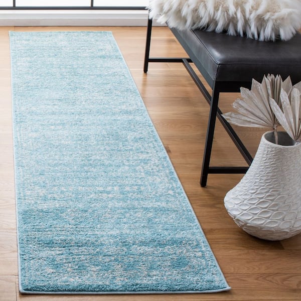 Tulum 2 ft. x 8 ft. Aqua/Ivory Border Striped Distressed Runner Rug