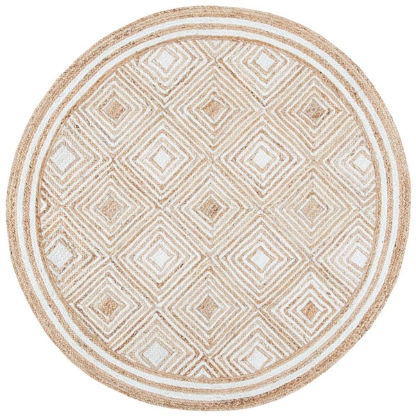 SAFAVIEH Natural Fiber Beige/Ivory 6 ft. x 6 ft. Woven Border Round Area Rug