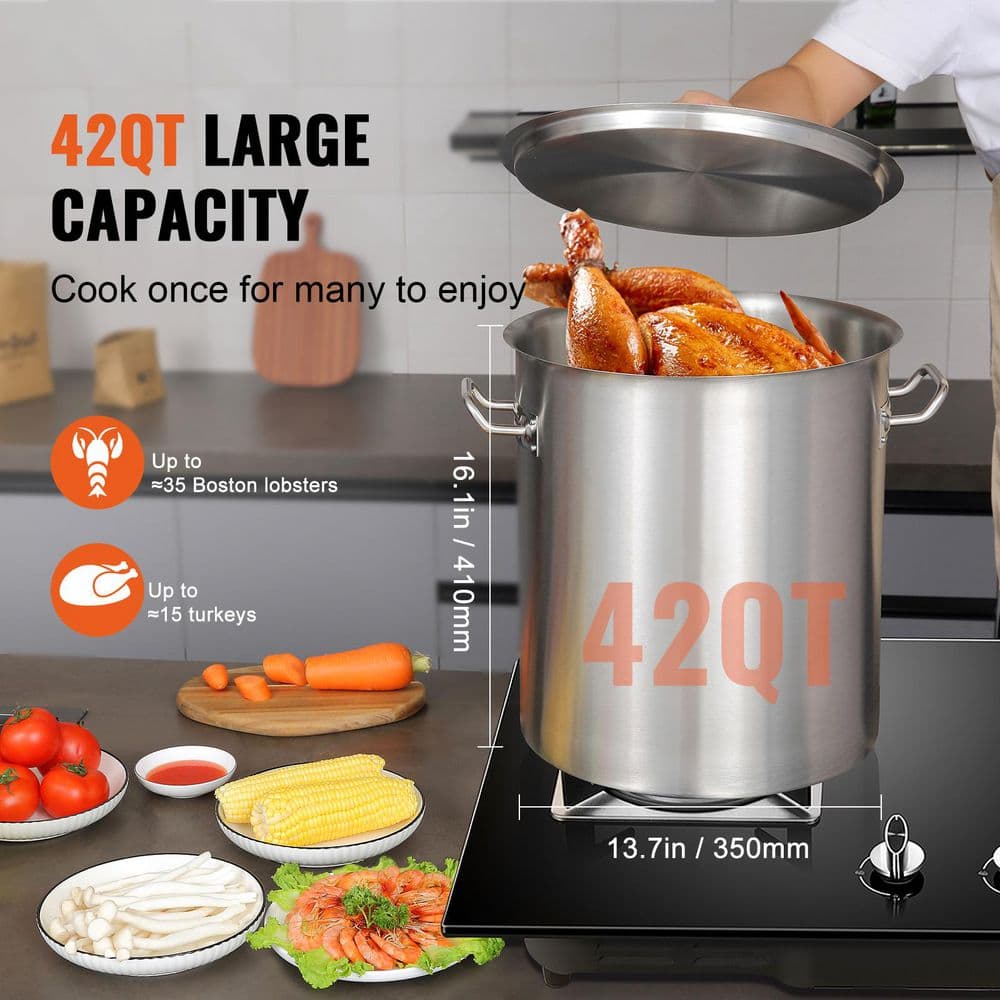42 qt Silver Stainless Steel Stockpot with Basket Insert