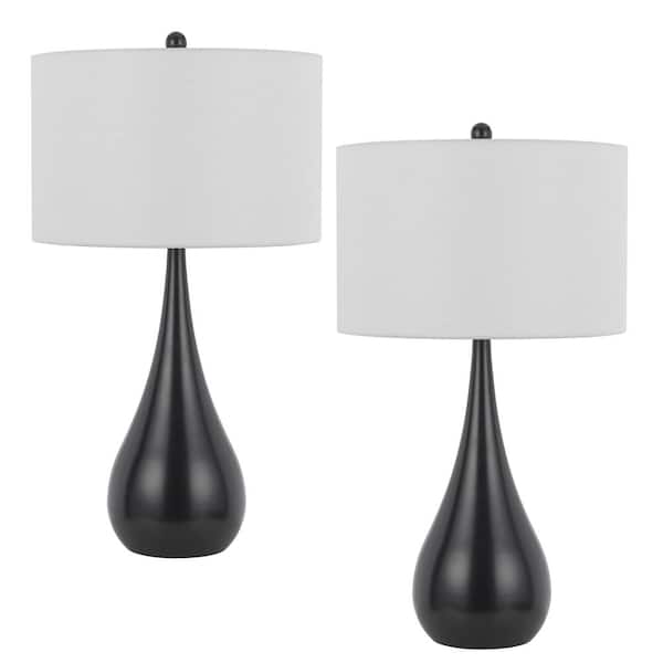 CAL Lighting Diego 28.75 in. Dark Bronze Dimmable Bedside Table Lamp and Table Lamp Set with Shade and Finial Lamp (Set of 2)