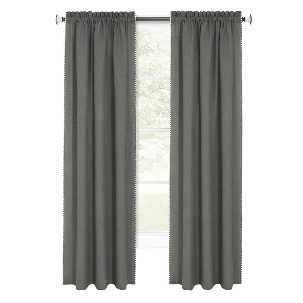 Gray Polyester Light-Filtering Rod Pocket Window Curtain Panel, 84" Length