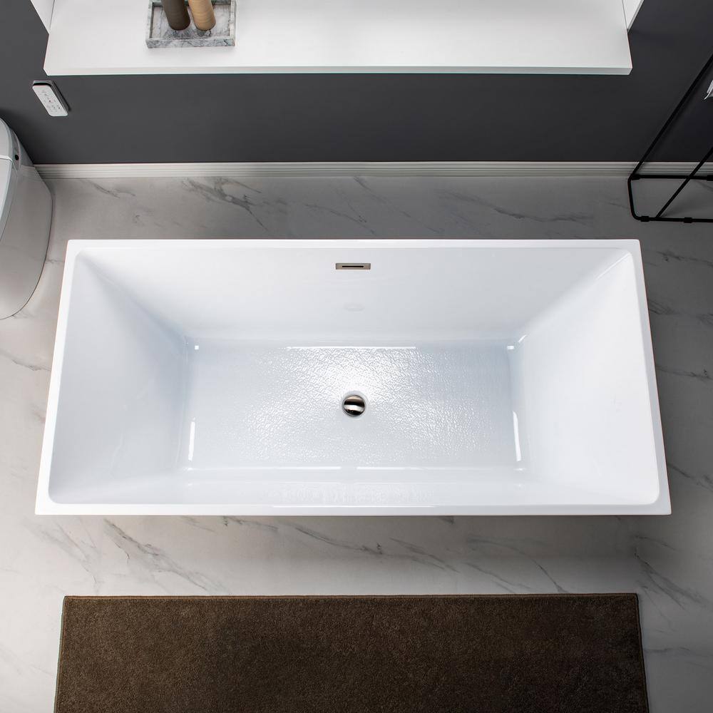 67" x 32" Freestanding Soaking Acrylic Rectangular Bathtub, Non-Slip Design