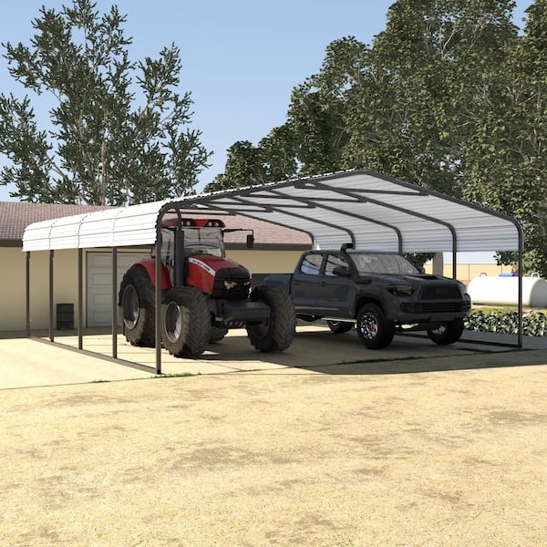 VEIKOUS 20 ft. W x 20 ft. D Carport Steel Car Canopy and Shelter, White