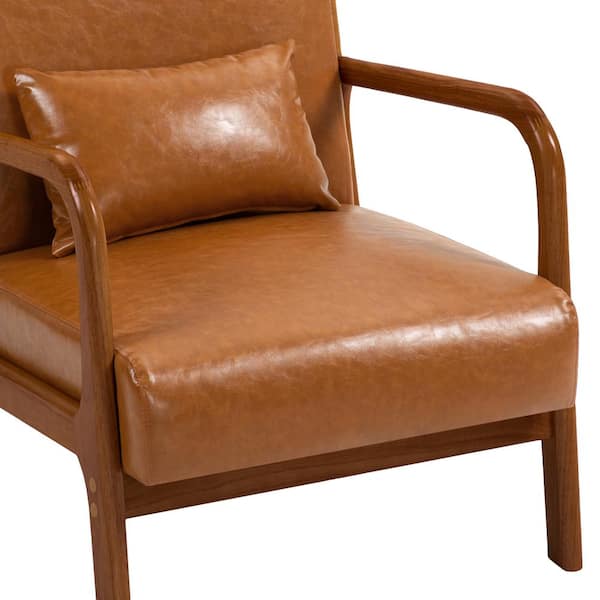 Uixe Mid-Century Light Brown Faux Leather Upholstered Accent Uixe Mid-Century Light Brown Faux Leather Upholstered Accent