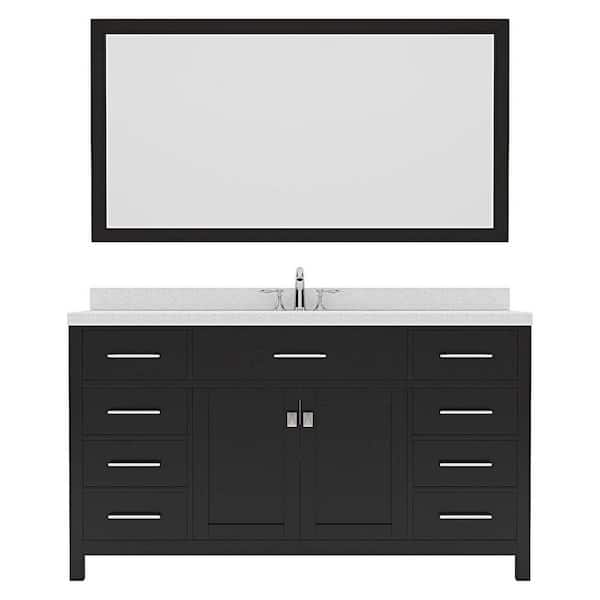 Virtu USA Caroline 60 in. W x 22 in. D x 35 in. H Single Sink Bath Vanity in Espresso with Quartz Top and Mirror