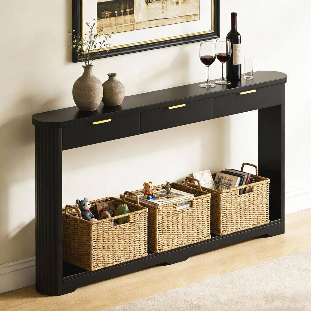 Maeve 70 in. Black Rectangle MDF Console Table with Drawers price history on PriceWatchPro