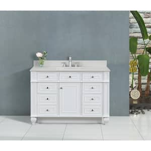 Winston 48 in. W x 22 in. D Bath Vanity in White with Quartz Vanity Top in Ivory White with White Basin