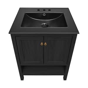 Chateau 24" Freestanding Bathroom Vanity in Black Oak with Black 3-Hole Centerset Sink Top