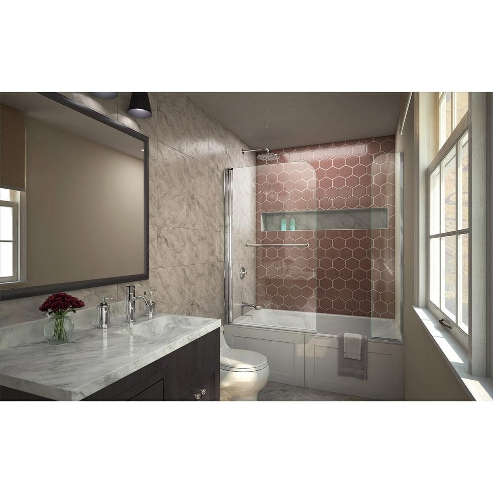 Aqua Swing 56-60" Frameless Chrome Pivot Tub Door