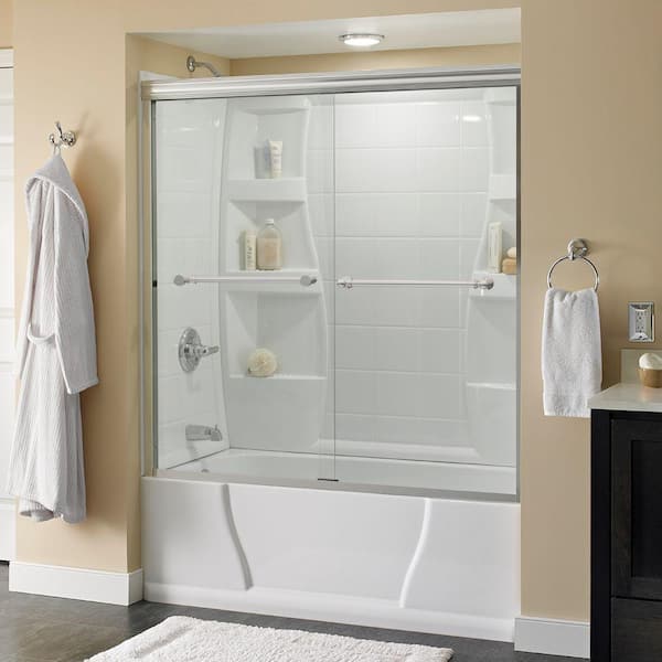 Delta Silverton 60 in. x 58-1/8 in. Semi-Frameless Traditional Sliding Bathtub Door in Chrome with Clear Glass