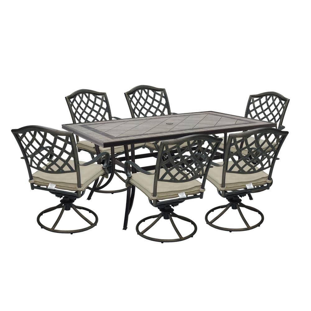 Bronze 7-Piece Aluminum Outdoor Dining Set with Beige Cushions price history on PriceWatchPro