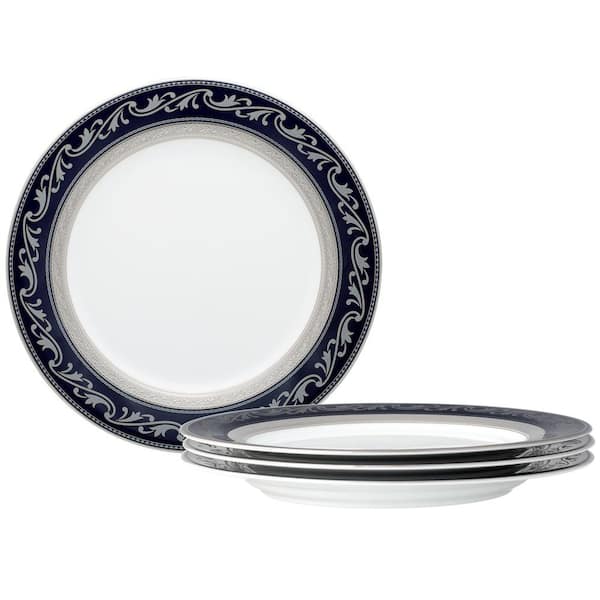 Noritake Crestwood Cobalt Platinum 9 in. (White) Porcelain Accent Plates, (Set of 4)