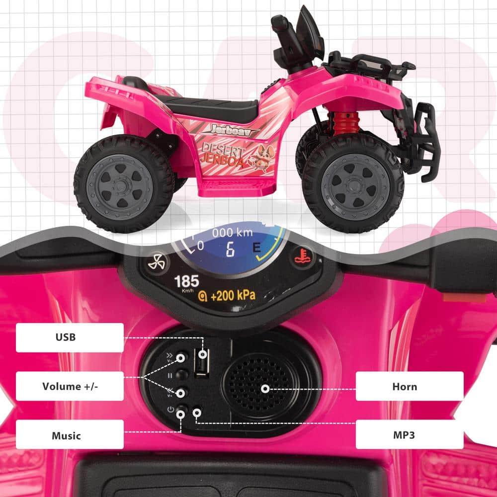 6V Pink All-Terrain Kids Quad with Music and Horn