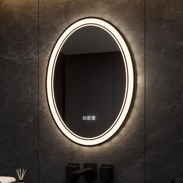 20 in. W x 28 in. H Medium Oval Frameless Anti-Fog LED Wall Bathroom Vanity Mirror Lighted Mirror