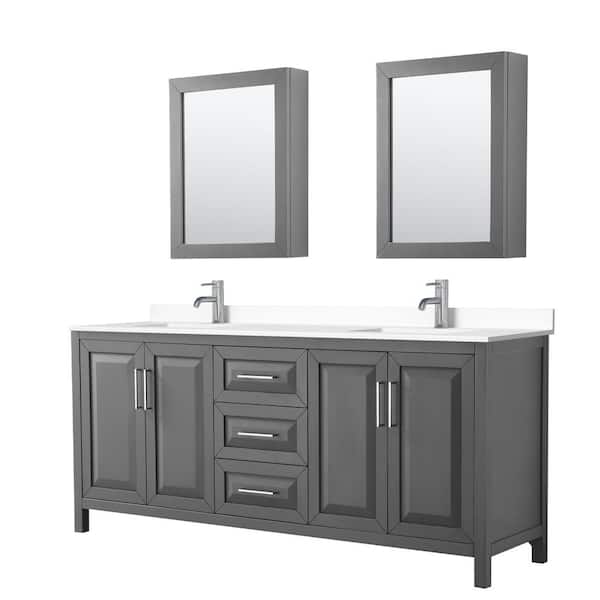 Wyndham Collection Daria 80"W x 22"D Double Vanity in Dark Gray w/ Cultured Marble Vanity Top in White w/ Basins & Med Cabs