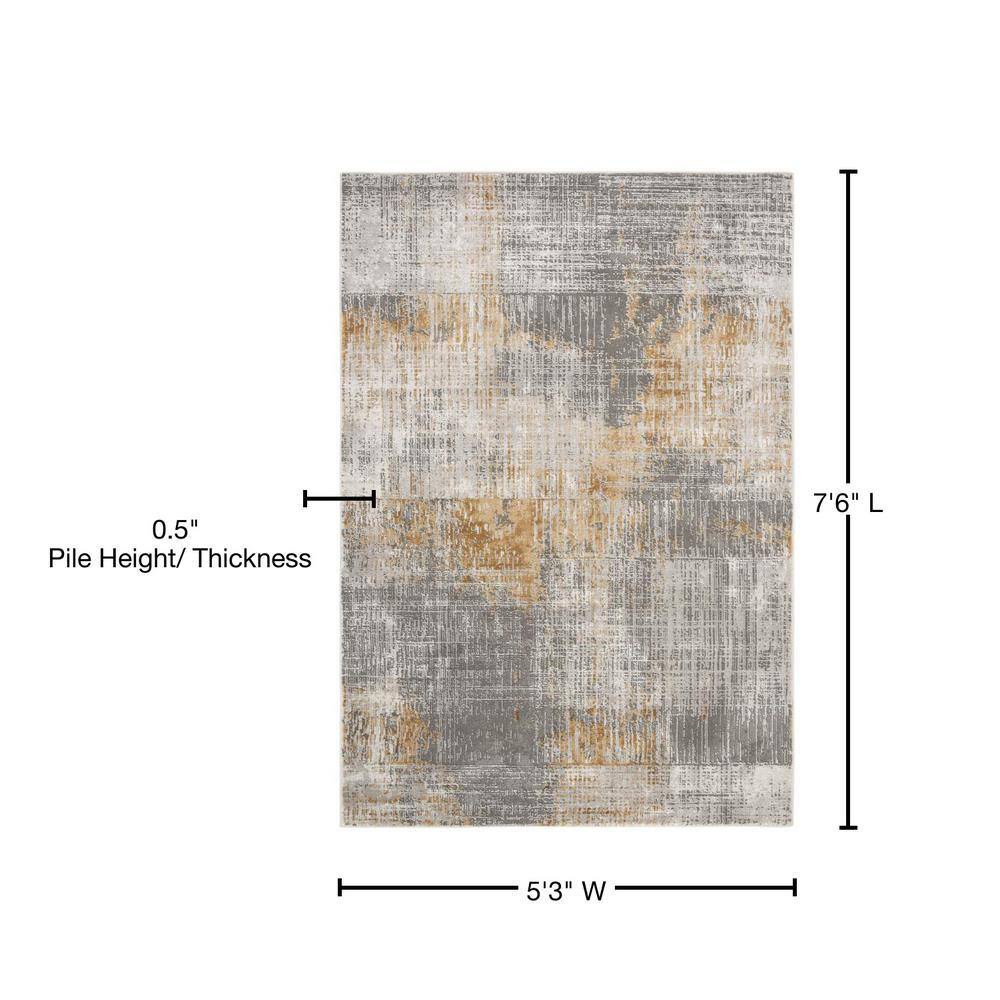 Reversible Abstract Grey-Beige Synthetic Area Rug 5'3" x 7'6"