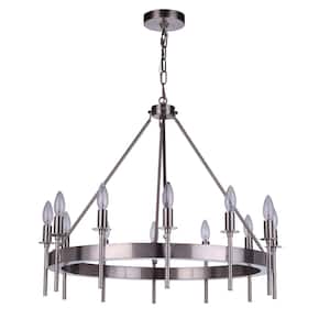 Larrson 12-Light Brushed Polished Nickel Finish Transitional Chandelier for Kitchen/Dining/Foyer, No Bulbs Included
