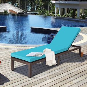 1-Piece Metal Outdoor Chaise Lounge with Turquoise Cushion