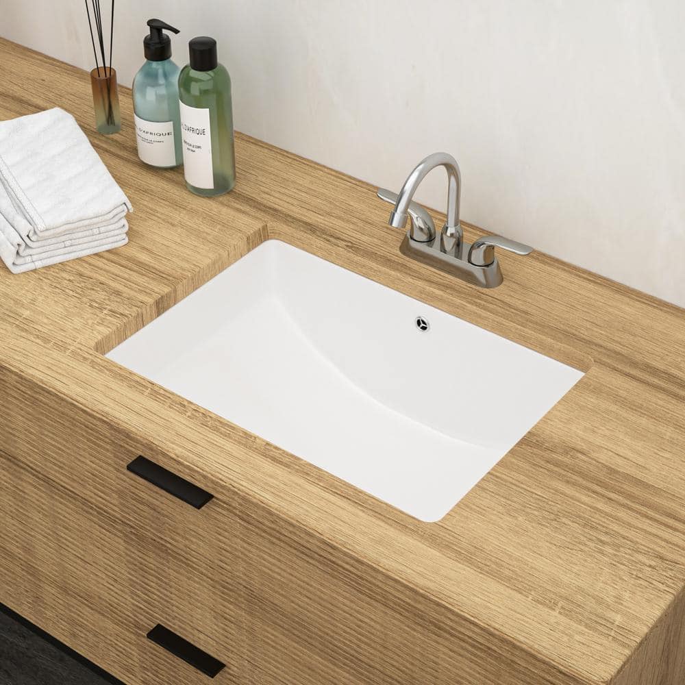 21.5'' x 15'' White Ceramic Rectangular Undermount Bathroom Sink