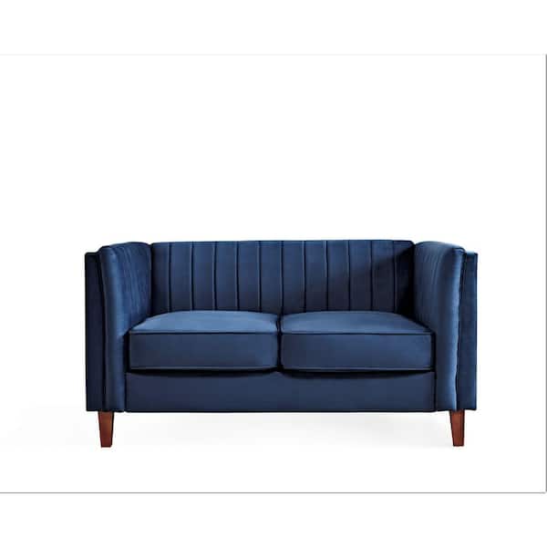 US Pride Furniture Alicia 60.2 in. W Dark Blue Velvet 2-Seater Tufted Loveseat with Tufted Back