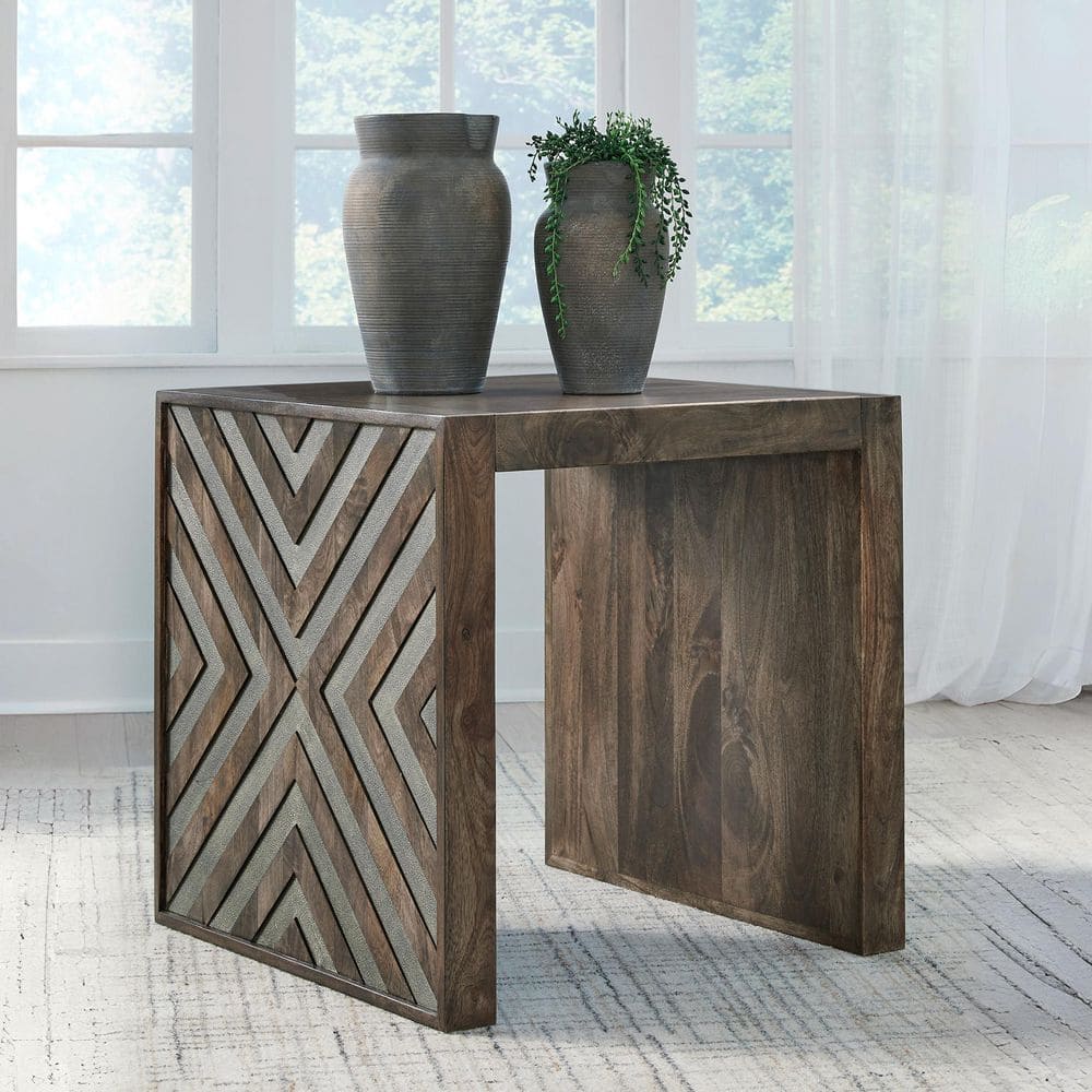 Dreggan 24 in. Brown Square Wood End Table - thumbnail 4