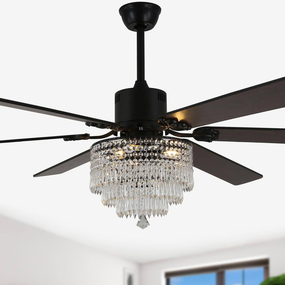 Luminelle 65 in. Indoor Standard Matte Black Crystal Ceiling Fan with Lights and Remote, Downrod Modern Ceiling Fan price history on PriceWatchPro