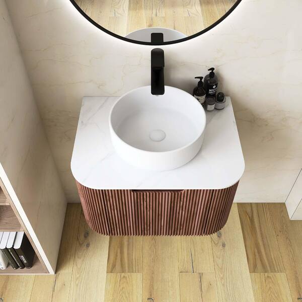 Yingze 24 in. Wall Mounted Single Sink Walnut Bath Vanity with