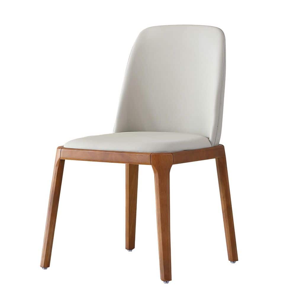 Modern Gray PU Leather Dining Chairs with Dining Wooden Legs for Living Kitchen Dining Room Gray (Set of 2)