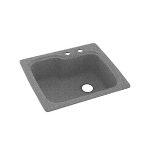 Dual-Mount Solid Surface 25 in. x 22 in. 2-Hole Single Bowl Kitchen Sink in Gray Granite