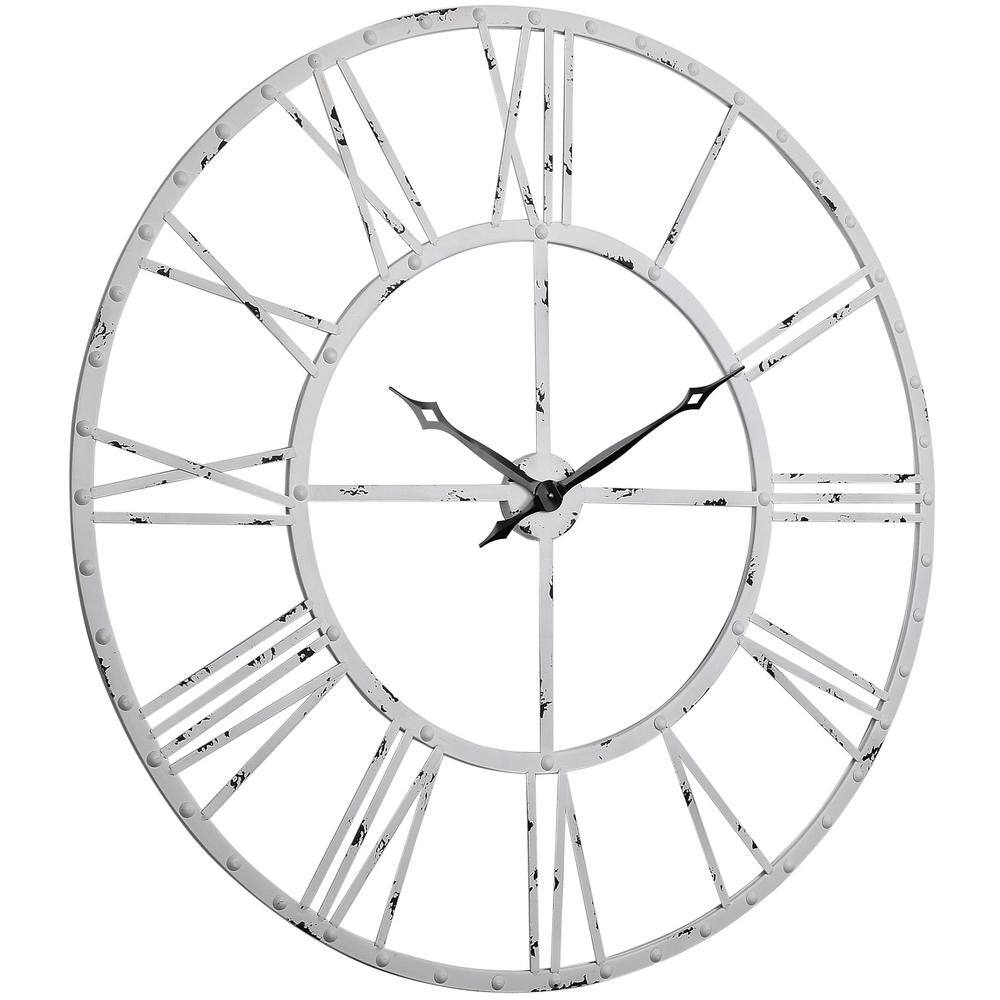 Utopia Alley Rivet Roman Industrial Oversize Wall Clock, White, 43.5