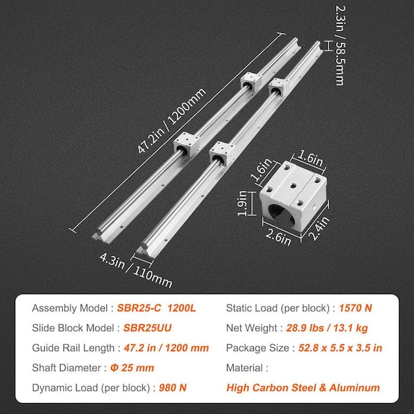 SKYSHALO Linear Track Kit SBR25 1200mm Includes 2-Units of