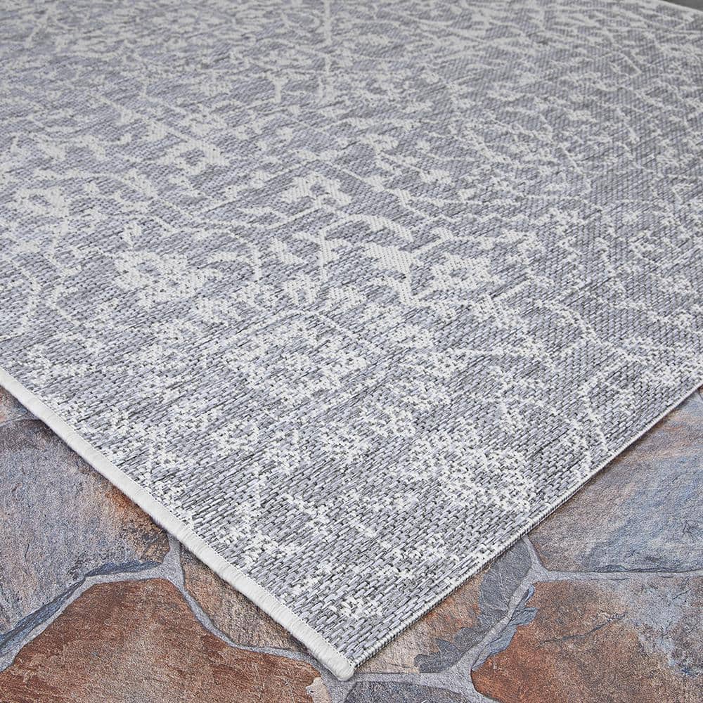 Transitional Grey-Ivory Medallion 65" x 45" Synthetic Area Rug