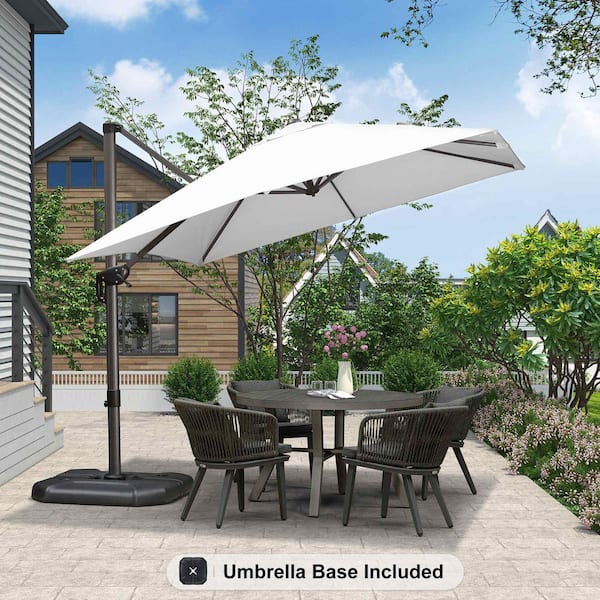 9 ft. Square Aluminum Outdoor Patio Cantilever Umbrella Offset 360° Rotation Umbrella with Base, White